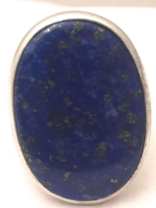 Vintage Sterling Silver Blue Lapis Ring Old School Modern Design Size 6 17.5g