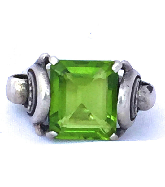 Vintage Sterling Silver Transparent Green Stone Pinky Size 5 Weight 5.2g