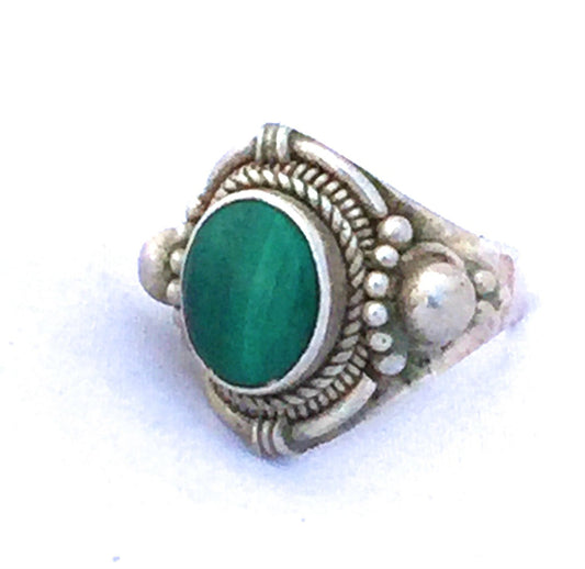 Vintage Sterling Silver Malachite Ring Size 7 6.6g