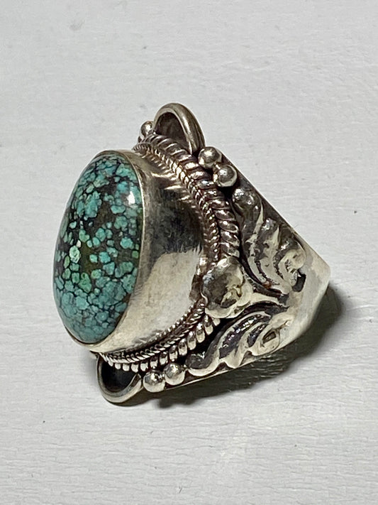 Turquoise ring men women cigar band sterling silver
