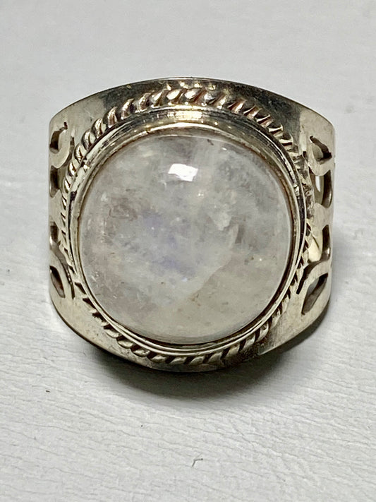 Moonstone ring cigar band women sterling silver