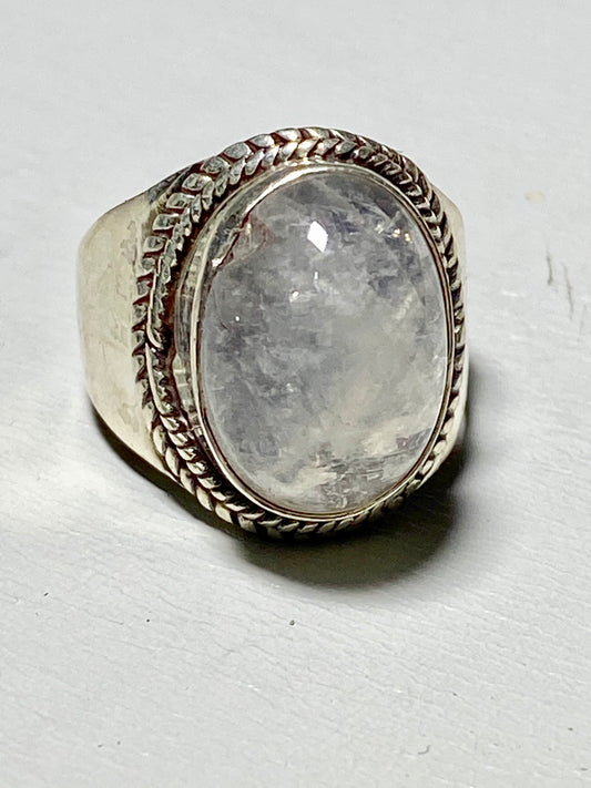 Moonstone ring cigar band women sterling silver