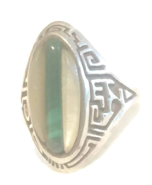 Malachite MOP Ring Southwest Sterling Silver Size 6.75