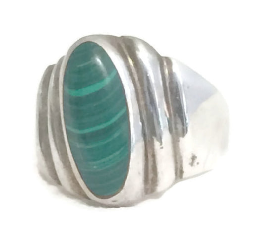 Malachite Ring Southwest Band Sterling Silver Size 9.75