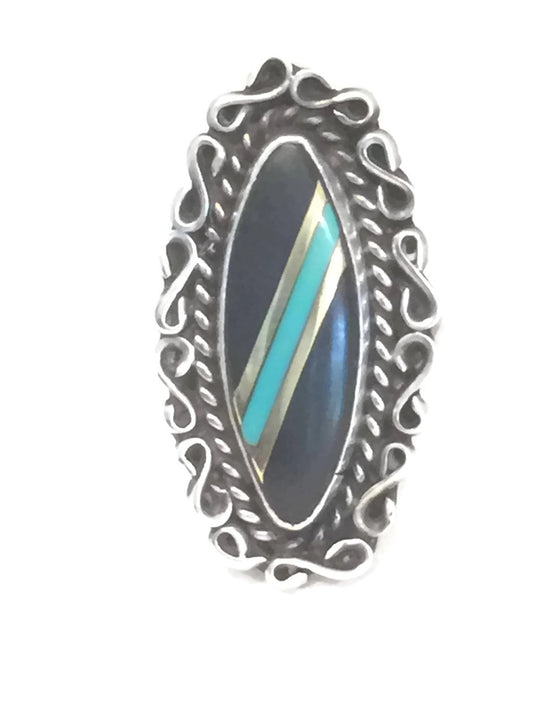 Navajo Ring Onyx Turquoise