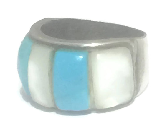 Turquoise Band MOP Southwest Sterling Silver Ring Size 4.7