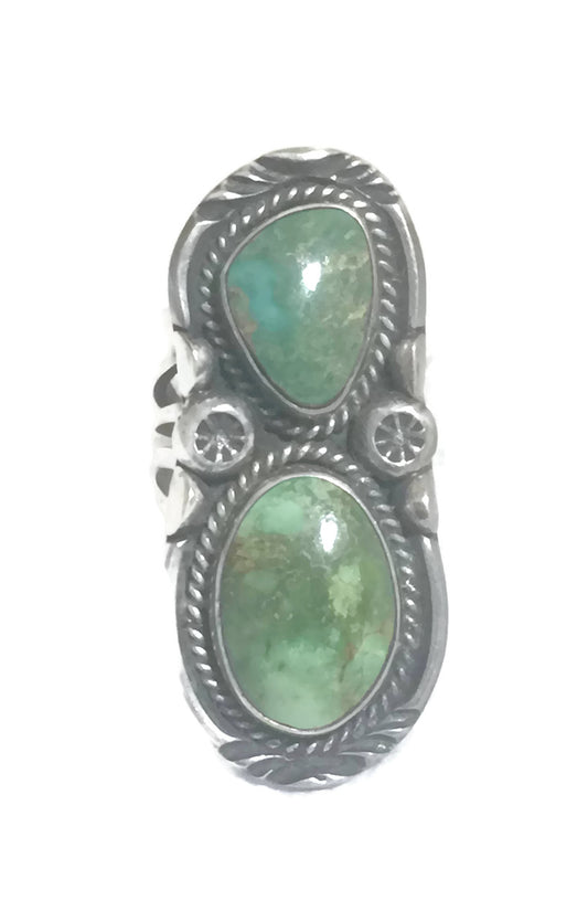 Navajo Ring Green Turquoise Long Sterling Silver Size 8.50