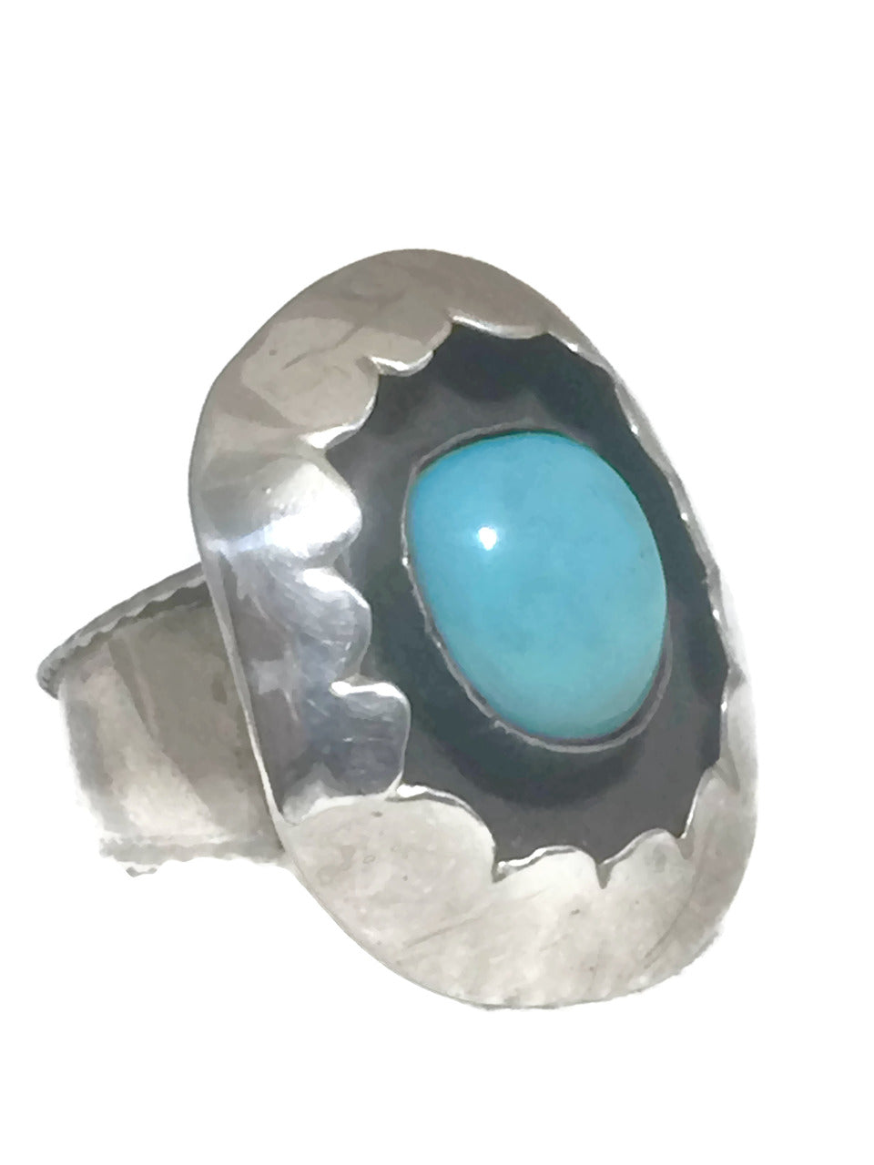 Navajo Turquoise Shadow Box Sterling Silver Size 11