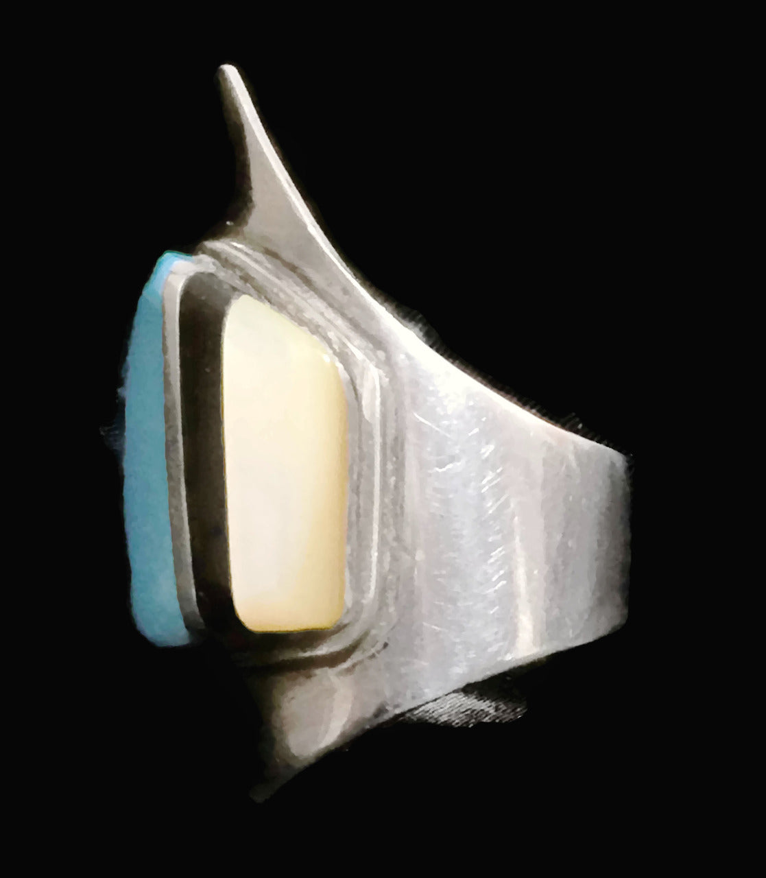 Gothic Turquoise Ring Onyx Coral Sterling Silver Size 12