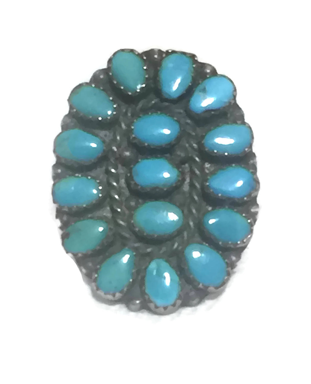 Zuni Ring Turquoise Petite Point Sterling Silver Size 8