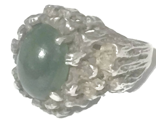Jade Ring Brutalist Boho Sterling Silver Size 8.25