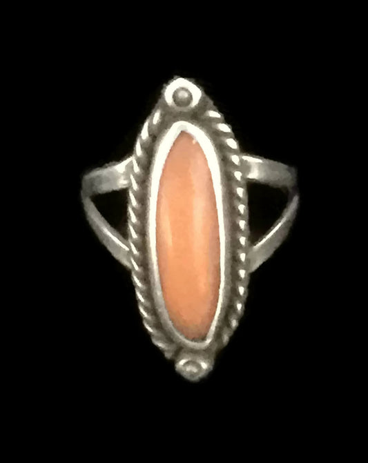 Navajo Ring Coral Southwest Sterling Silver Size 5.75