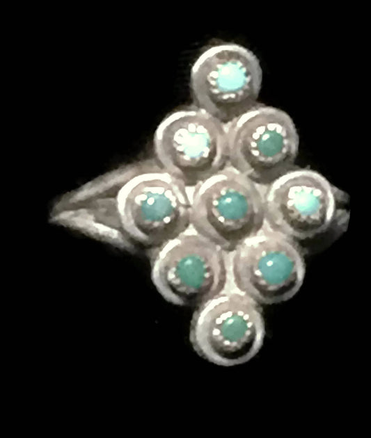 Zuni Ring Turquoise Petite Point Sterling Silver Size 4.5