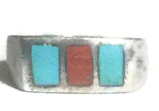 Turquoise Ring Coral Southwest Sterling Silver Size 9