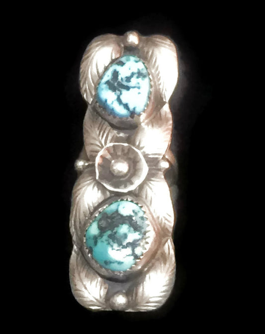 Navajo Ring Long Turquoise Sterling Silver Size 5