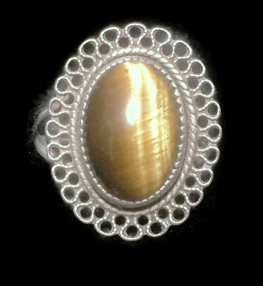 Tiger Eye Ring Southwest Sterling Silver Size 5.5