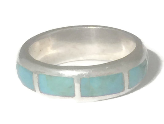 Zuni Turquoise Wedding Band Sterling Silver Size 10