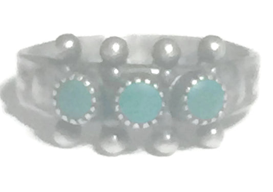 Zuni Ring Petite Point Turquoise Sterling Silver Size 4.50