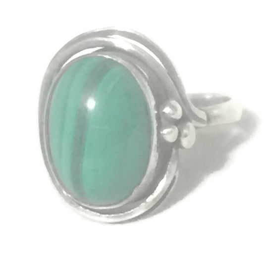 Vintage Malachite Ring Sterling Silver Boho Size 7.25