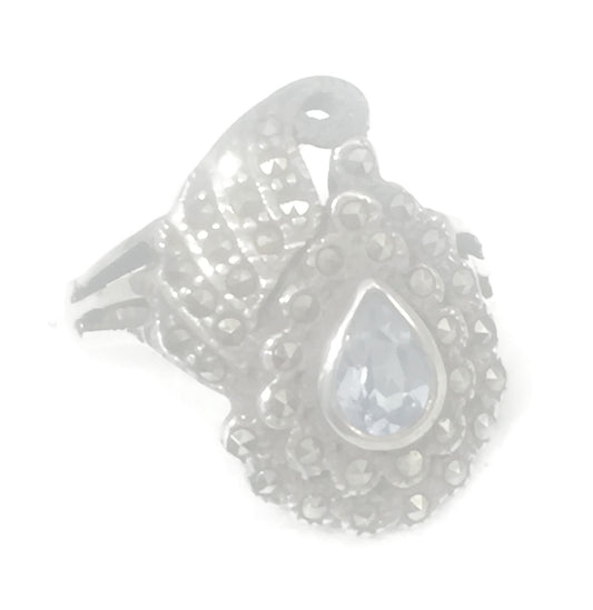 Peacock Ring Art Deco Sterling Silver Size 6.50