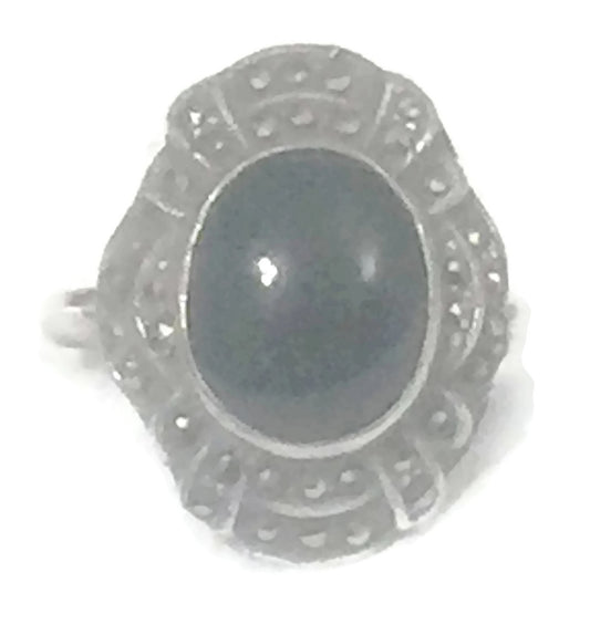 Onyx Ring Art Deco Marcasite Sterling Silver Size 5.50