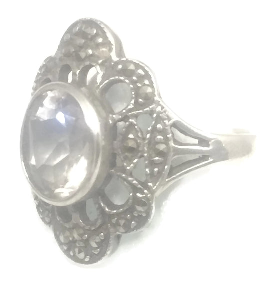 Marcasite Ring Art Deco Sterling Silver Size 6.75