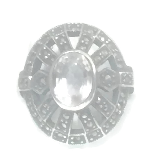 Crystal Ring Art Deco Marcasites Sterling Silver Size 8