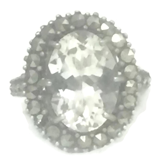Crystal Ring Marcasite Art Deco sterling silver Size 5.75