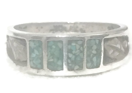 Turquoise Band Southwest Ring Sterling Silver Size 7.5