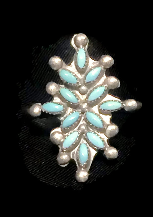 Zuni Ring Long Petite Point Turquoise Sterling Silver Size 7.75