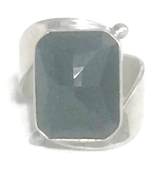 Vintage Onyx Ring Faceted Sterling Silver Size 7.50
