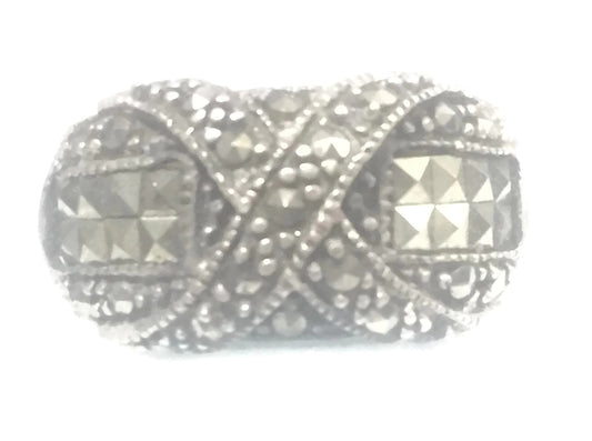 Marcasite Ring Sterling Silver Band Art Deco Size 7.75