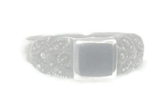Onyx Ring Marcasites Vintage Sterling Silver Band 7.50