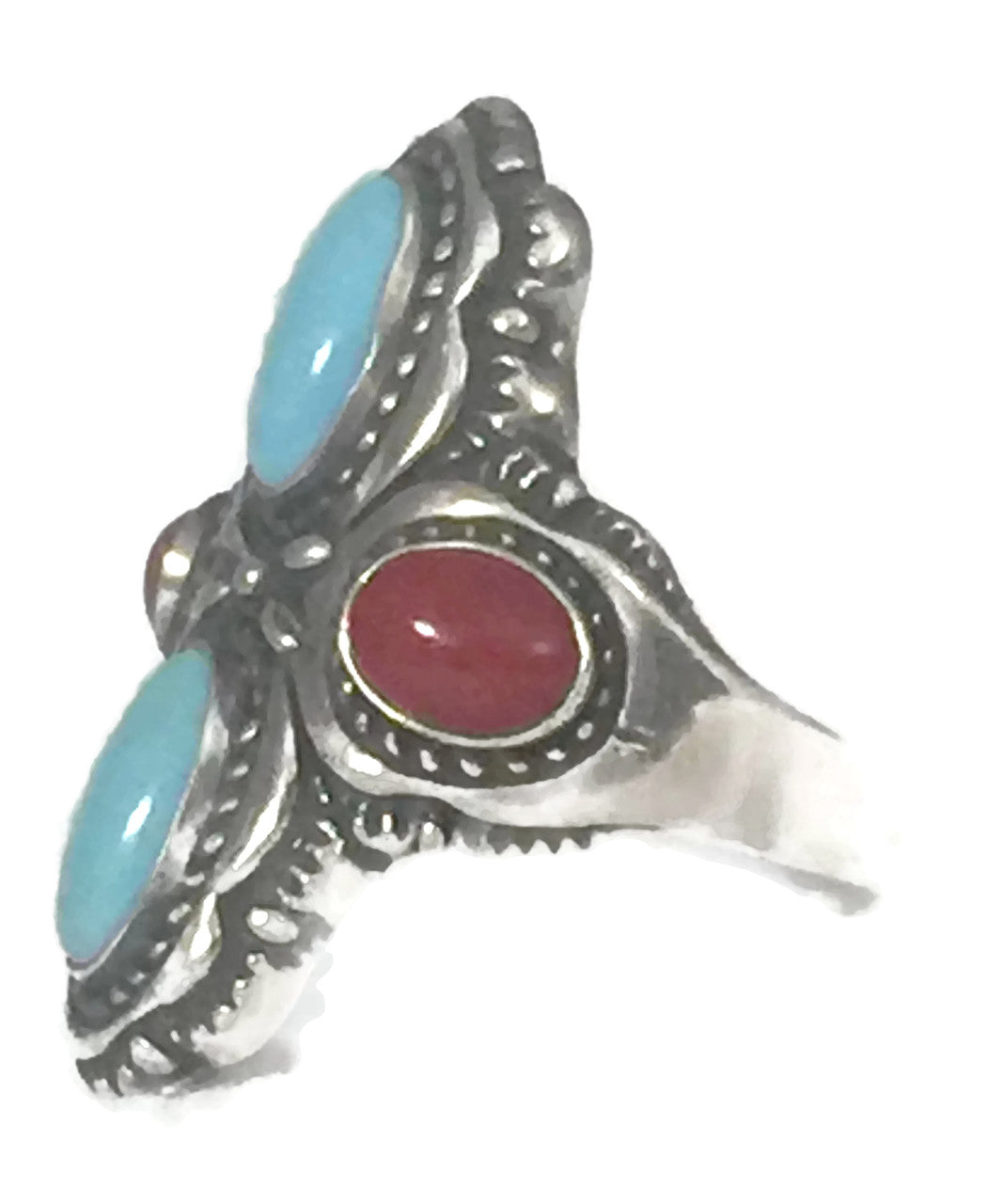 Turquoise Ring Coral Pollack Sterling Silver Size 8