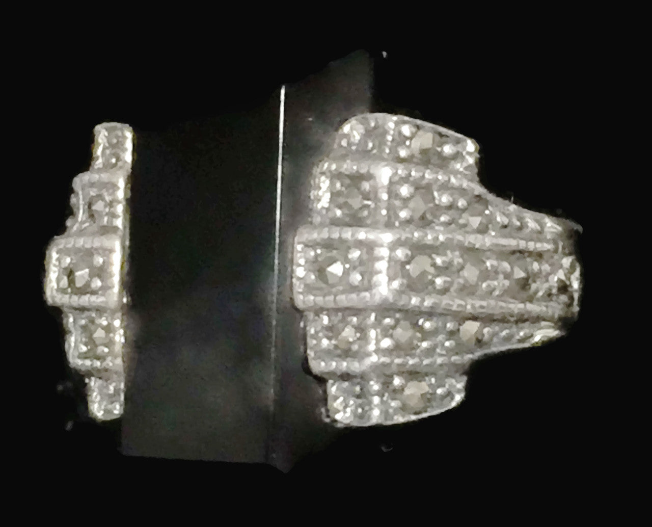 Onyx Ring Art Deco Marcasite Sterling Silver Size 5.75