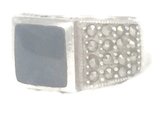 Vintage Onyx Ring Marcasites Band Size 6.25