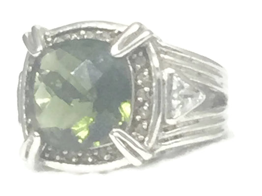 Vintage Green Ring Stone Sterling Silver Size 5.50