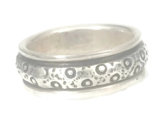 Men Spinner Ring or Band Vintage Sterling Silver Geometric Design Circles Size 10.50