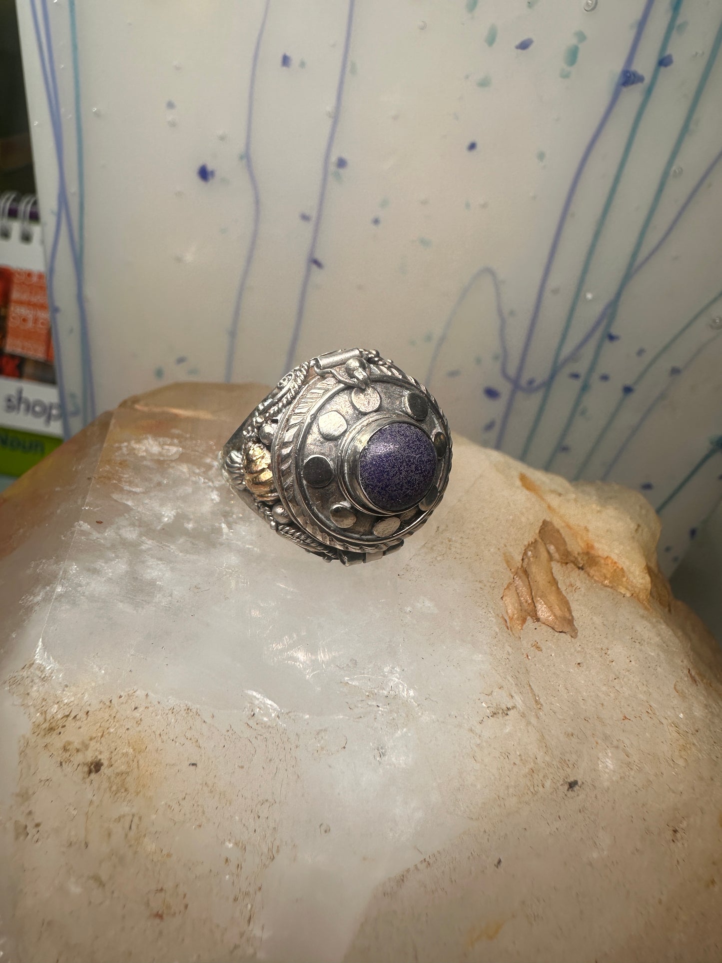 Poison ring Boho Lapis ? band size 9 sterling silver women