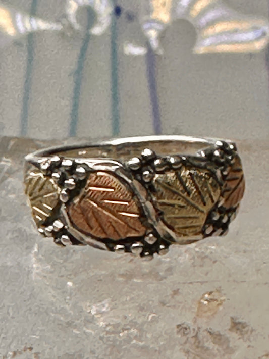 Black Hills Gold ring floral leaves band size 6.25 sterling silver women