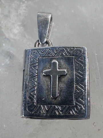 Book Photo Locket charm cross pendant sterling silver women girls