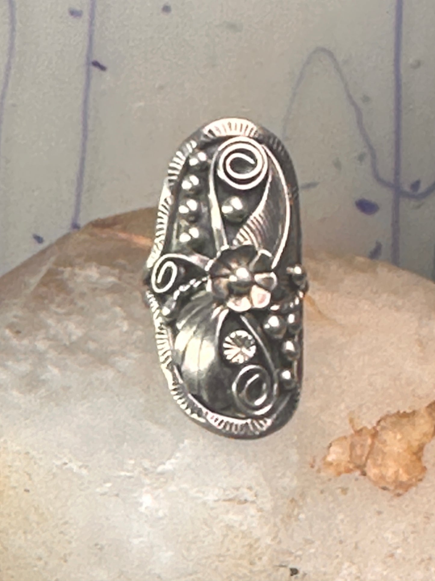 Navajo ring squash blossom saddle band size 6.75 sterling silver women