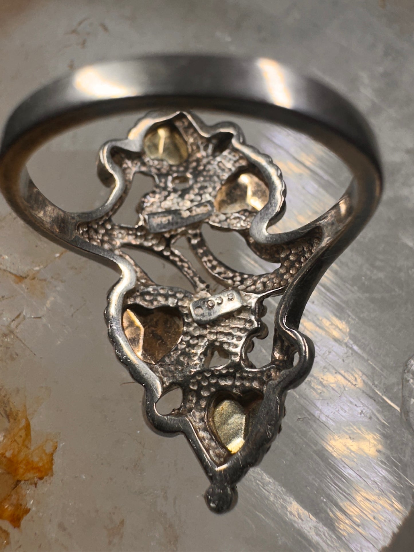 Black Hills Gold ring long floral band size 7.75 sterling silver women