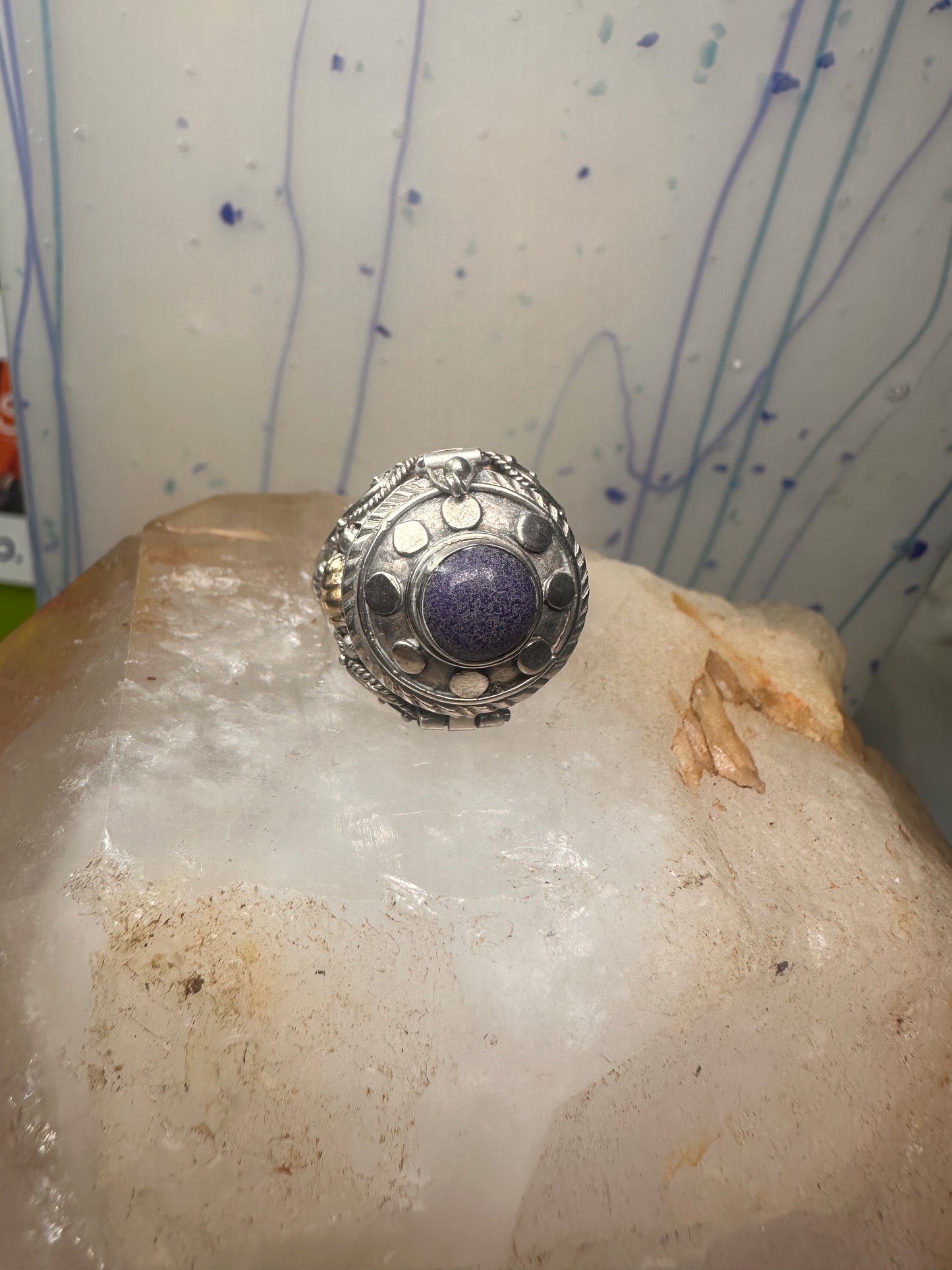 Poison ring Boho Lapis ? band size 9 sterling silver women