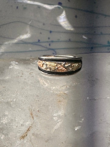 Black Hills Gold ring floral leaves band size 7.75 sterling silver women men 12K