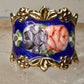 Guilloche ring rose flowers blue pinky band size 4.75 sterling silver women