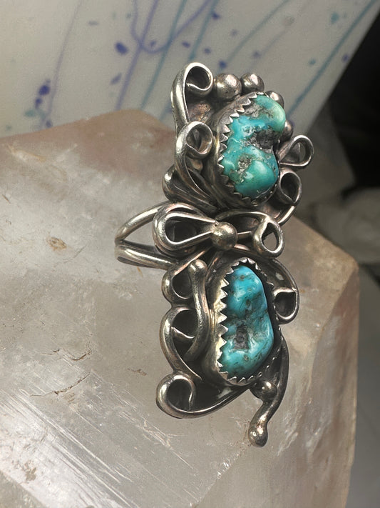 Long turquoise ring Navajo size 5 sterling silver women