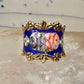 Guilloche ring rose flowers blue pinky band size 4.75 sterling silver women