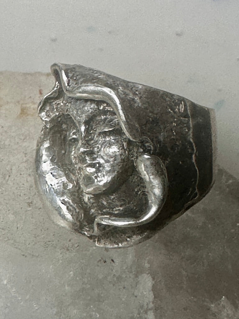 Face ring sterling silver pinky brutalist band size 4.75 women girls