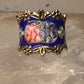 Guilloche ring rose flowers blue pinky band size 4.75 sterling silver women